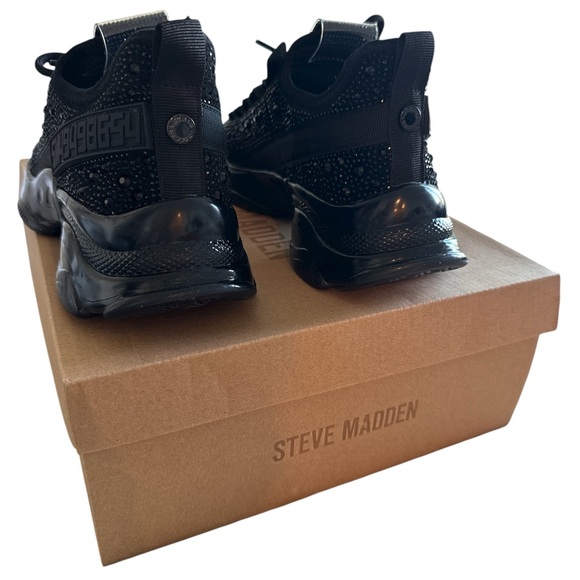 Black Steve Madden Maxima Rhinestone trim trainer- women’s sneakers size 7.5 - Picture 4 of 5